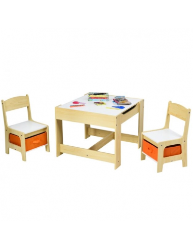Set tavolo con 2 sedie per bambini in legno per le scuole
