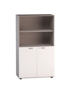 Libreria media a giorno sup. ante legno con serratura inf. per le scuole.